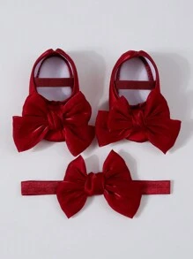 1pc Baby Bow Headband & 1 Pair Baby First Walker Shoes Love Valentine