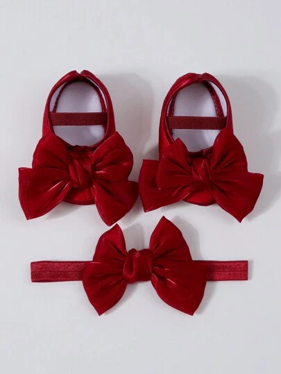 1pc Baby Bow Headband & 1 Pair Baby First Walker Shoes Love Valentine