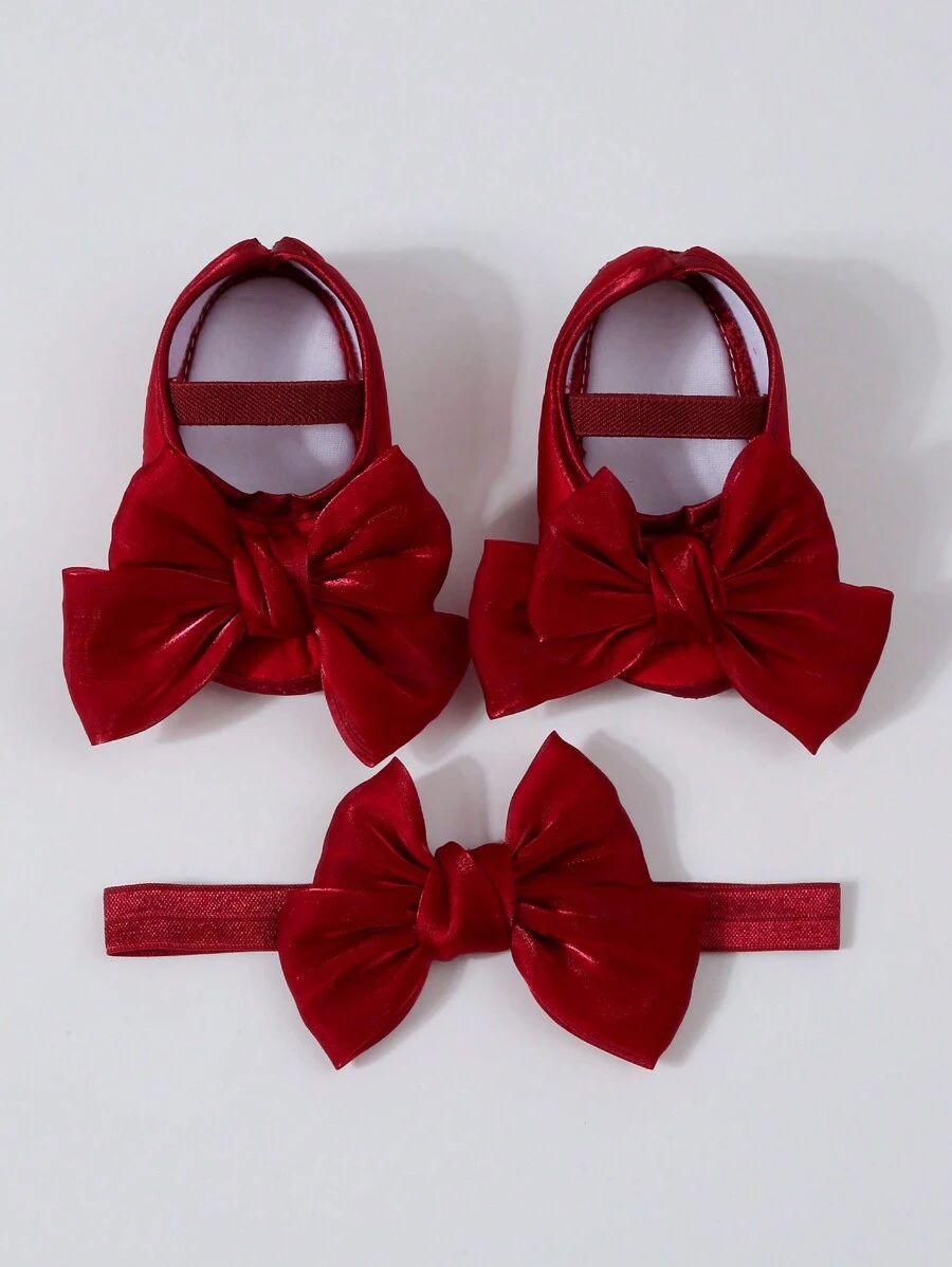 1pc Baby Bow Headband & 1 Pair Baby First Walker Shoes Love Valentine