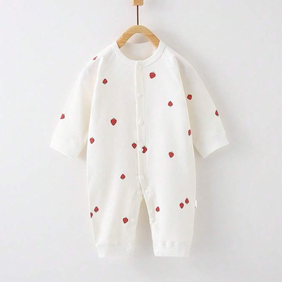 Baby Romper - Suedine 100% Cotton - 紅白色 - 查看 1