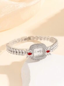 1 chiếc đồng hồ thạch anh hình chữ nhật chống nước thời trang dành cho nữ bằng đồng thích hợp để trang trí hàng ngày - Bạc - Xem 3