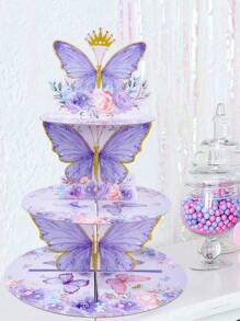 1pc Purple Butterfly Style Cake Stand Cupcake Holder, Butterfly Theme Birthday Babe Shower Wedding Party Decoration Supplies, Food Display Stand Cake Stand