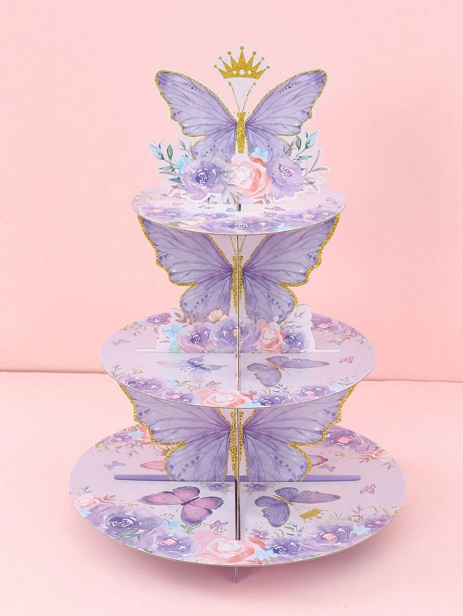 1pc Purple Butterfly Style Cake Stand Cupcake Holder, Butterfly Theme Birthday Babe Shower Wedding Party Decoration Supplies, Food Display Stand Cake Stand