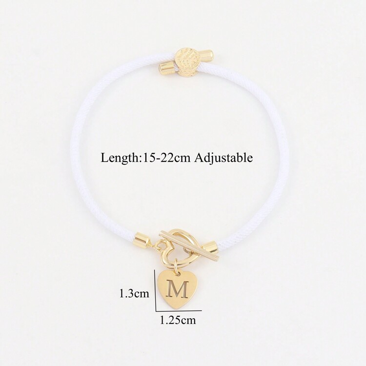 1pc New Classic Gold Stainless Steel Hollow Heart Letter Adjustable Cord Bracelet, For Women - White - View 2
