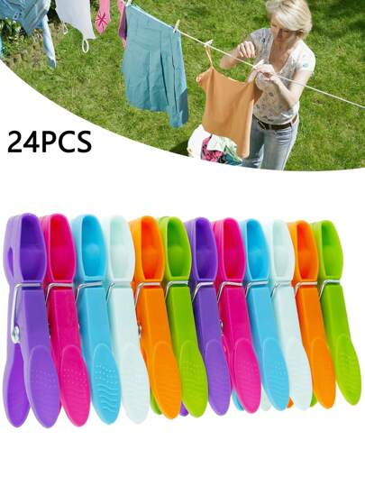 24 piezas Pinzas de ropa para tender fuerte agarre, pinzas de ropa de plástico suave, pinzas de ropa a prueba de viento para el hogar y lavandería