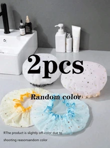 4pcs/1 Shower Cap, Double Layer Hair Cap, Prevent Hair Loss Cap, Bath And Sleep Cap, Hair Drying Cap, Hair Dye Cap, Elastic Hair Tie, Waterproof, Eva Reusable Hat For Women. Suitable For Shower, Hair Salon, Sauna, Kitchen