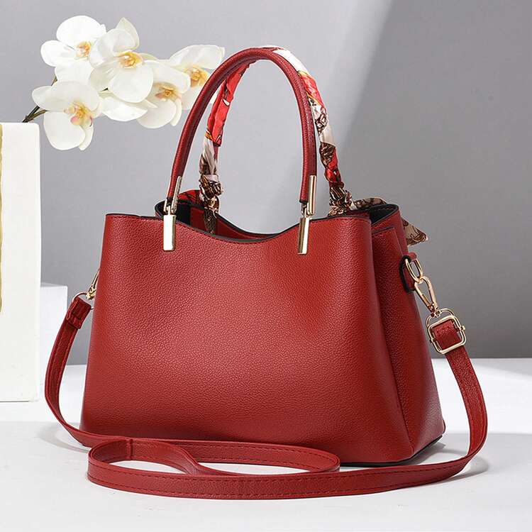 1 套纯色软皮斜挎包和单肩包，生日礼物，PU 皮革手提包多层妈妈包，适合工作和日常使用，户外和旅行必备 - 酒紅色 - 查看 5