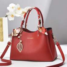 Bộ 1 túi đeo chéo và túi đeo vai bằng da mềm màu trơn, quà tặng sinh nhật, túi xách da PU nhiều lớp cho mẹ dùng đi làm và sử dụng hàng ngày, thiết yếu cho hoạt động ngoài trời và du lịch - Màu Đỏ Sâu - Xem 2