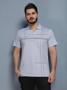 Men's Polo Shirt Summer 2024 With Button And Elastic 5 Colors - 灰色 - 查看 3