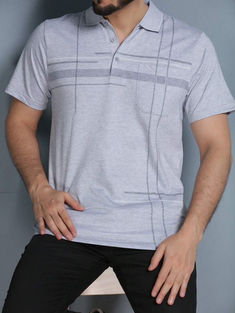 Men's Polo Shirt Summer 2024 With Button And Elastic 5 Colors - 灰色 - 查看 1