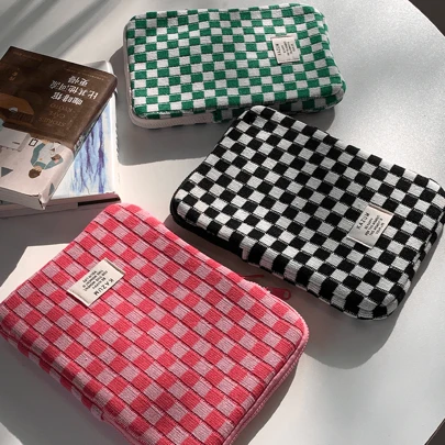 1PC Ins Checkerboard Grid IPad Storage Bag 11 Inch Inner Tank Bag 13-15 Inch Laptop Bag Back To School