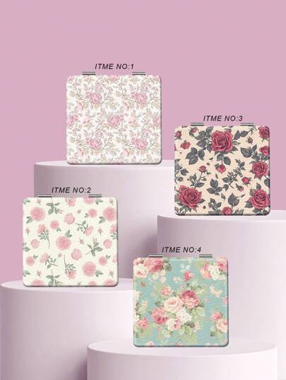 1 pieza Espejo de mano plegable de la serie floral vintage, ligero y portátil, marco plateado de alta calidad con electrochapado nano, adecuado para varias ocasiones, regalos, viajes, artículos baratos, artículos esenciales de viaje