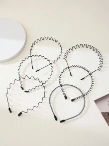 6pcs Men Wave Design Casual Headband, For Daily Gym - Black - View 1