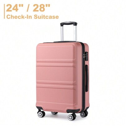 KONO Valigia rigida leggera in ABS alla moda da 24/28 pollici con lucchetto TSA, cerniera YKK e 4 ruote doppie. Ideale per uomini e donne per viaggi di lavoro, vacanze e viaggi. Valigia da viaggio durevole.