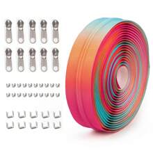 1set=4.5m Zipper + 10pcs Zipper Pulls + 20pcs Zipper Stops + 10pcs Bottom Stops, 5# Colorful Gradient Nylon Zipper, Unique Gradient Design, Multi-Styles Available For Garment, Bags, DIY Crafts