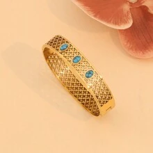 Freegrow 1 件绿松石复古空心手镯，适合女性日常佩戴 - 金色 - 查看 2