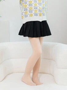 1 件女童纯色保暖舒适舞蹈紧身裤，休闲学院运动紧身裤，适合幼儿，秋冬季 - 米色 - 查看 2