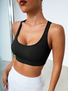 Women Sports Bra Seamless Push Up Cross Strap Tank Top Bralette Workout Running Yoga Fitness Sportswear Underwear - Black - View 4