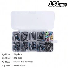 GOTURE 151/161/165/195 Peças Kit de Acessórios de Pesca Goture com Pesos, Bóias, Contas, Chumbos Tipo Bala, Anzóis
