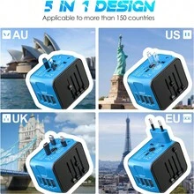 International Travel Adapter Universal Power Adapter Worldwide All In One 4 USB Perfect For European US, EU, UK, AUS,Asia 200+ Countries - Multicolor - View 9