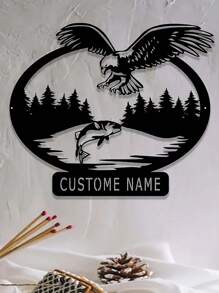 一片锻铁可定制鹰狩猎钓鱼户外金属标牌个性化名称装饰艺术壁挂动物主题无需电力适用于多用途装饰适用于各种节日圣诞节万圣节复活节感恩节