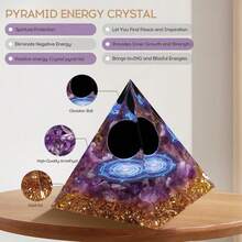 Orgone Pyramid For Positive Energy, Orgonite Healing Crystal Pyramids For Reduce Stress Chakra Reiki Healing Meditation Attracts Lucky And Success - 紫水晶&黑曜石-b - 查看 3