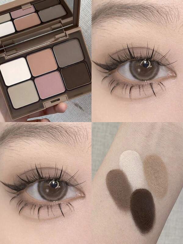 لوحة ظلال عيون مكونة من 6 ألوان، علبة ظلال عيون غير لامعة تدوم طويلاً، مضغوطة بلون أحمر الخدود