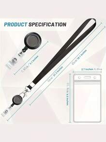 1 件装黑色可伸缩透明徽章卷轴带徽章夹适用于教师办公室职员卡夹钱包名片夹信用卡夹教师挂绳带身份证夹卡夹女士