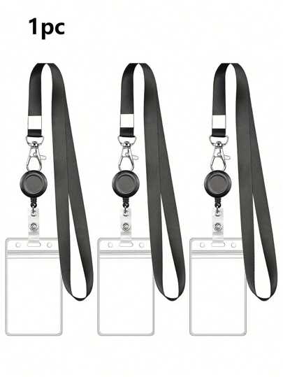 1 件装黑色可伸缩透明徽章卷轴带徽章夹适用于教师办公室职员卡夹钱包名片夹信用卡夹教师挂绳带身份证夹卡夹女士