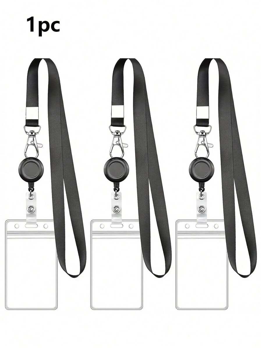 1 件装黑色可伸缩透明徽章卷轴带徽章夹适用于教师办公室职员卡夹钱包名片夹信用卡夹教师挂绳带身份证夹卡夹女士