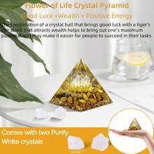 Orgone Pyramid Flower Of Life Crystals And Healing Crystal Pyramid Chakra Reiki Positive Energy Generator - 虎眼石&白水晶 - 查看 7