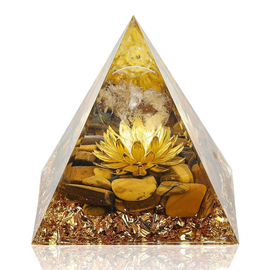 Orgone Pyramid Flower Of Life Crystals And Healing Crystal Pyramid Chakra Reiki Positive Energy Generator - 虎眼石&白水晶 - 查看 1