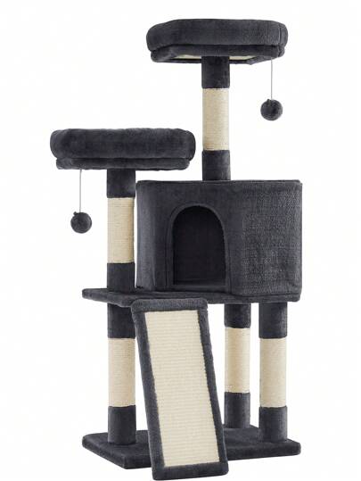  Feandrea Árbol de Gatos, Torre para Gatos, 115 cm, con 2 Plataformas, Gris Ahumado