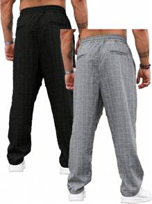 Plus Size Men's Plaid Simple Casual Cargo Pants - Multicolor - View 2