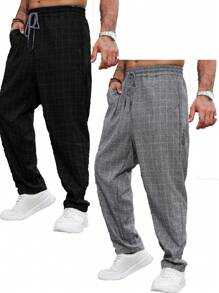 Plus Size Men's Plaid Simple Casual Cargo Pants - Multicolor - View 3