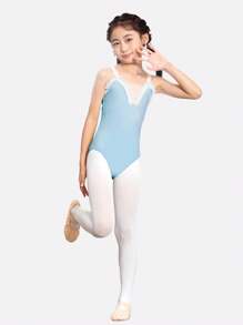 DonsGirl 1pc Girls' Floral Lace Ballet Dance Leotard With Crotch Snap