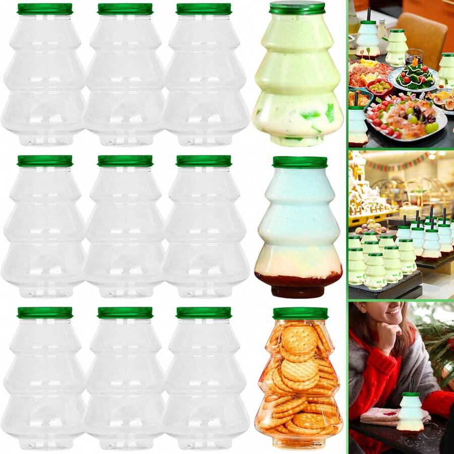 12pcs Christmas Plastic Juice Bottles With Lid 480ml Christmas Tree Shaped Water Bottles Clear Christmas Candy Jar Empty Beverage Container For Smoothies Milk Party Favors Christmas Decorations Christmas Decor Christmas Gifts Christmas Party Supplies Christmas Gift Bags Christmas Bags Christmas Stickers