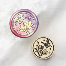 CYFUN DESIGN 1pc Laser Engraved Mini Sealing Wax Stamp With Copper Head, Without Handle - Gold - View 16
