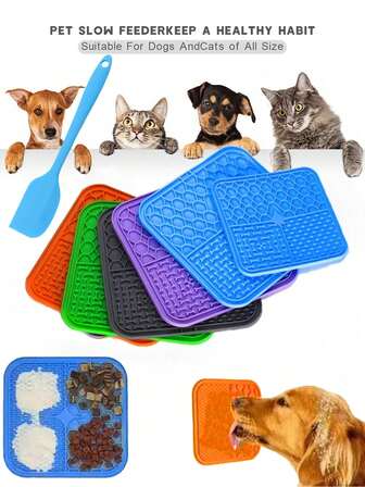 1pc Silicone Pet Dog Anti-Choking Slow Feeding Mat, Cat Licking Mat With Suction Cup Universal For Cats And Dogs  Random Style