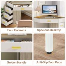 LITTLE TREE Triangle Computer Desk With 3 Drawers, Small Corner Desk With Reversible Storage, Writing Desk PC Table Makeup Vanity Desk For Home Office, Living Room, Bedroom - Cây sồi trắng - Xem 7