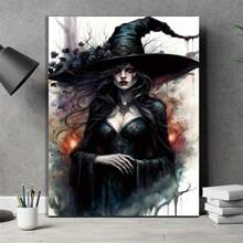 1 Pc Wooden Framed Halloween Wall Art, Horrible Witch In Fairytale Forest Nature Wrapped Canvas Prints Poster Hanging Hardware Included, Home Living Room Office Wall Decor - 24*36吋/60*90公分 附框 - 查看 1