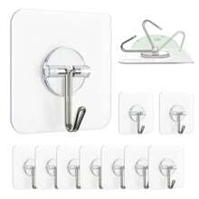 HMSEC 10/24 Pack Adhesive Hooks, Removable Wall Hooks 13 LB Ceiling Hooks Transparent Seamless Hooks Waterproof And Oil Proof For Cabinet Kitchen Bathroom Ceiling Office Window - Clear - View 10