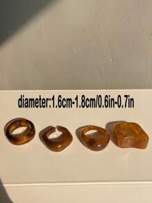 4pcs/Set Brown Geometric Resin Ring Set For Women - Multicolor - View 5