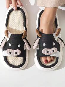 Pantuflas,Zapatillas lecheras de dama cómodas y lindas,Women Home Slippers,Women Cow Design Novelty Slippers, Preppy Indoor Home Slippers,4-Season Linen Slippers For Women, Cute Cow Print, Unisex Slip-Resistant Thick Bottom, Spring & Autumn Linen Sandals - Negro - Ver 4