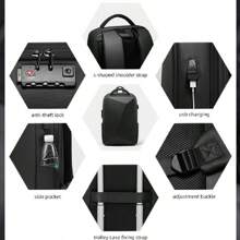 resilver 防盗背包防水黑色商务 USB 充电 EVA 硬壳旅行笔记本电脑背包适合 16 英寸笔记本电脑圣诞节秋季大学学校书包学校大学礼物尖叫包背包冬季圣诞礼物旅行包节日感恩节胸包侧包挎包皮包流浪包腰包黑色包节日必备露营夏季返校笔记本电脑包运动生活度假包背包旅行必备品大包春季笔记本电脑包 - 黑色 - 查看 12