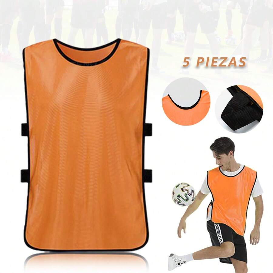 Pack 5 Casacas Chaleco Entrenamiento Deportivo Futbol,Chaleco de entrenamiento de fútbol y baloncesto para la formación de equipos,Chaleco de entrenamiento de baloncesto y fútbol, ​​traje de confrontación, ropa de expansión para la construcción de equipos,Chaleco del equipo de competición - Naranja - Ver 1