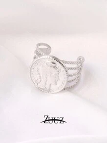 1pc Vintage Stainless Steel Round Coin Ring, Geometric Shape, Punk Hip-Hop Style, Knuckle Open Ring, Fashion Accessory Gift - Ring - View 11