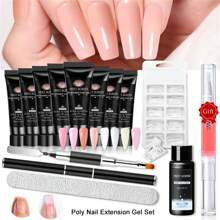 Zestaw 113 żeli Poly Nail Gel z narzędziami do przedłużania paznokci, 8 żeli akrylowych 20 ml w kolorze różowego, przezroczystych, akrylowych, zestaw do przedłużania paznokci Quick Builder Gel z formą, szczoteczka do paznokci, klipsy, płyn do czyszczenia, zestaw do przedłużania paznokci akrylowych, zestawy do manicure, akcesoria do paznokci, zestaw startowy Polygel Nail Art, prezenty do salonu DIY dla kobiet - Wielokolorowe - Zobacz 2