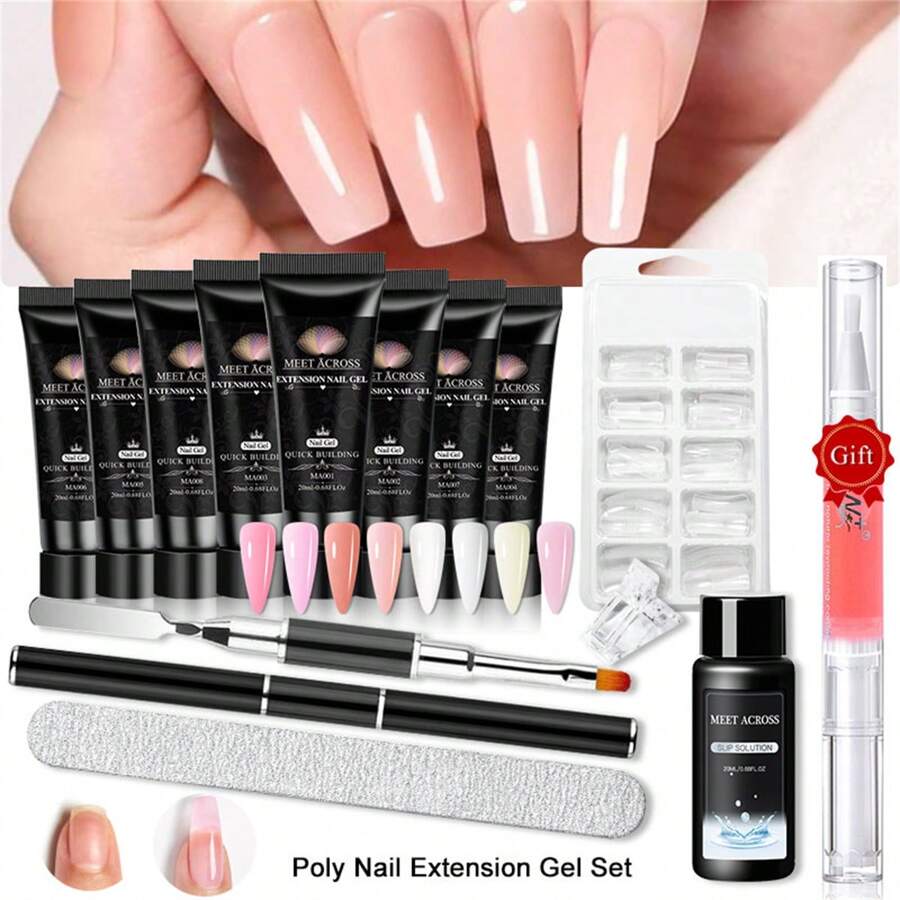 Zestaw 113 żeli Poly Nail Gel z narzędziami do przedłużania paznokci, 8 żeli akrylowych 20 ml w kolorze różowego, przezroczystych, akrylowych, zestaw do przedłużania paznokci Quick Builder Gel z formą, szczoteczka do paznokci, klipsy, płyn do czyszczenia, zestaw do przedłużania paznokci akrylowych, zestawy do manicure, akcesoria do paznokci, zestaw startowy Polygel Nail Art, prezenty do salonu DIY dla kobiet