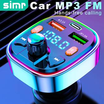 simr 無線呼叫車載 Mp3 Bt Fm 發射器,無線雙 Usb Type C 快速充電器 Mp3 免提音頻播放器,車載套件,車輛配件多功能 Fm 發射器,免提通話